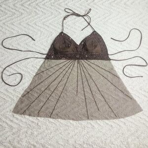 Vintage 90s Y2K Backless Beaded Fairy Halter